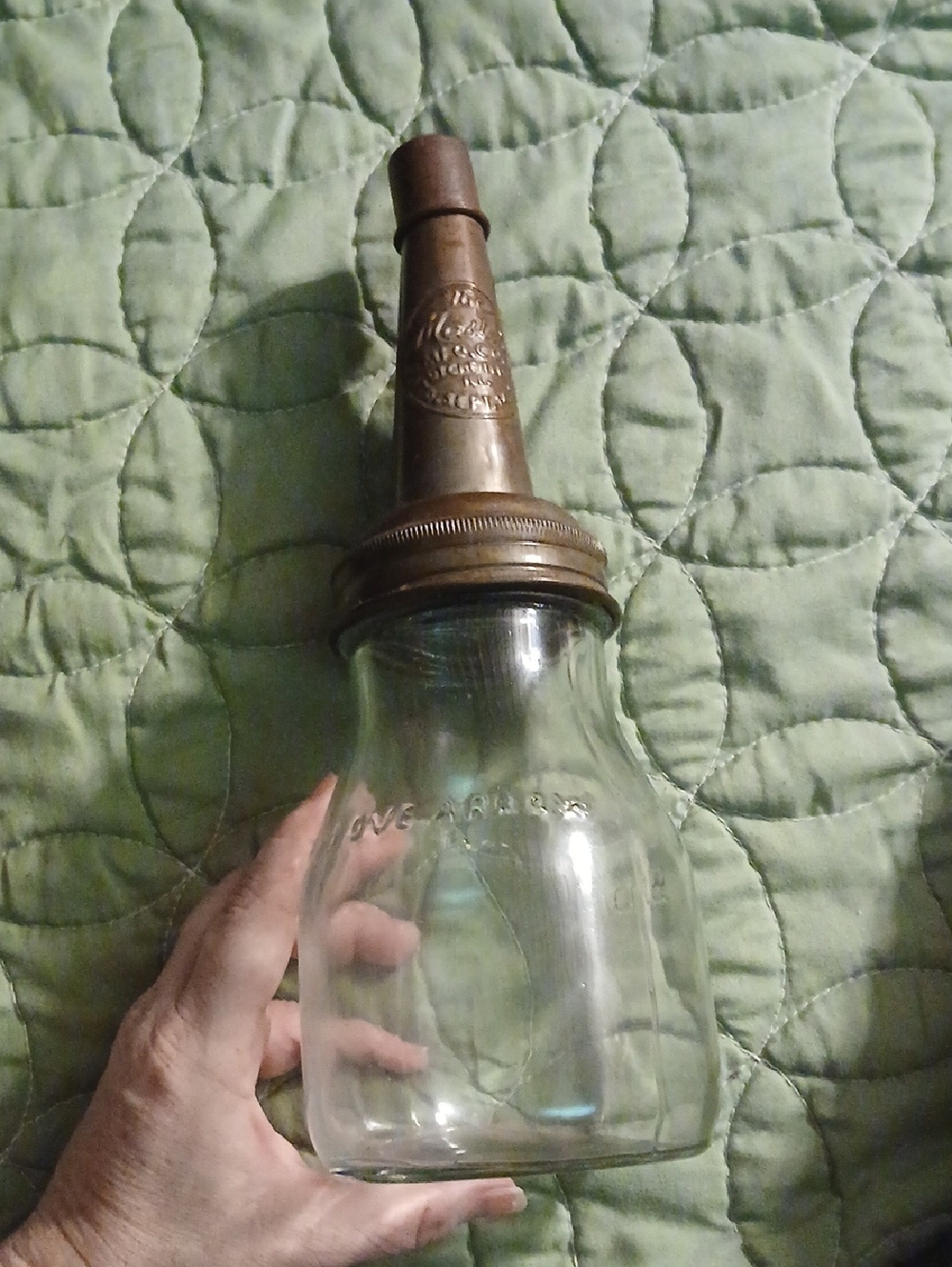 Antique Clear Glass  Master Oil Bottle with Copper Spout